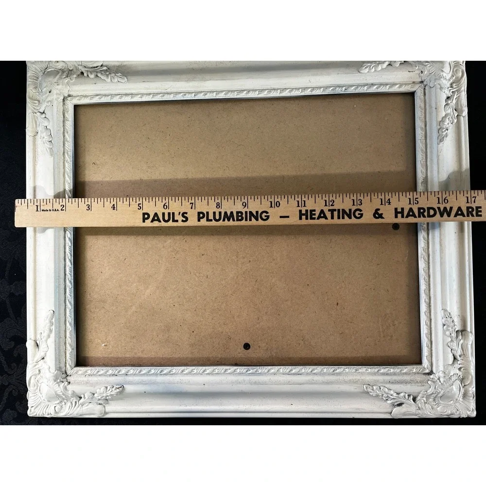 Vtg Picture Frame Ornate White Crackle 14.5x17.5